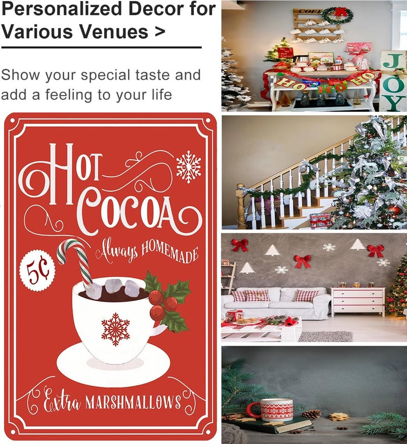 Joyline Vintage Christmas Decor Gifts Rustic Hot Cocoa Always Homemade Extra Marshmallows Tin Sign for Home Farmhouse Kicthen Cafe Bar Wall Decor 8 x 12 inches (3234) - Image 3